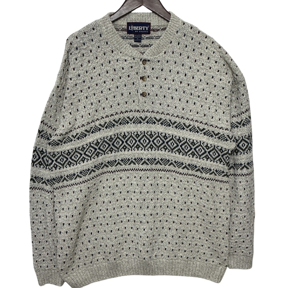 Vintage Liberty Exacta Henley Sweater USA Cotton‎ Blend Nordic XL